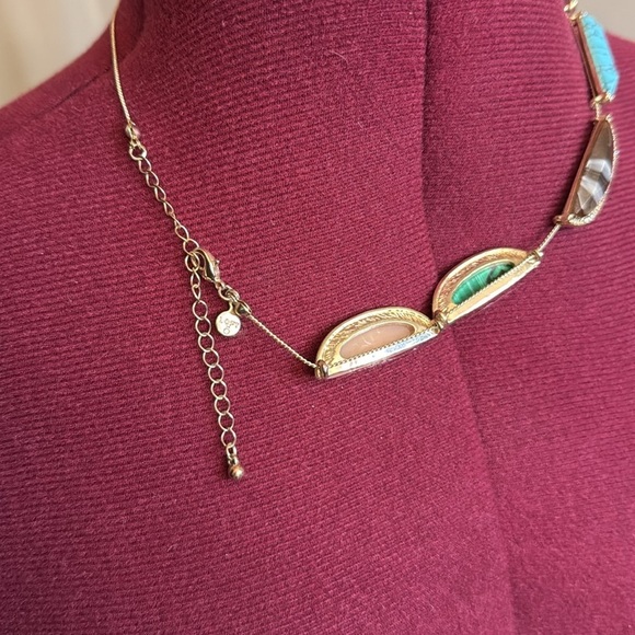 Ann Taylor loft watermelon stone rainbow statement necklace in silver - Picture 4 of 5